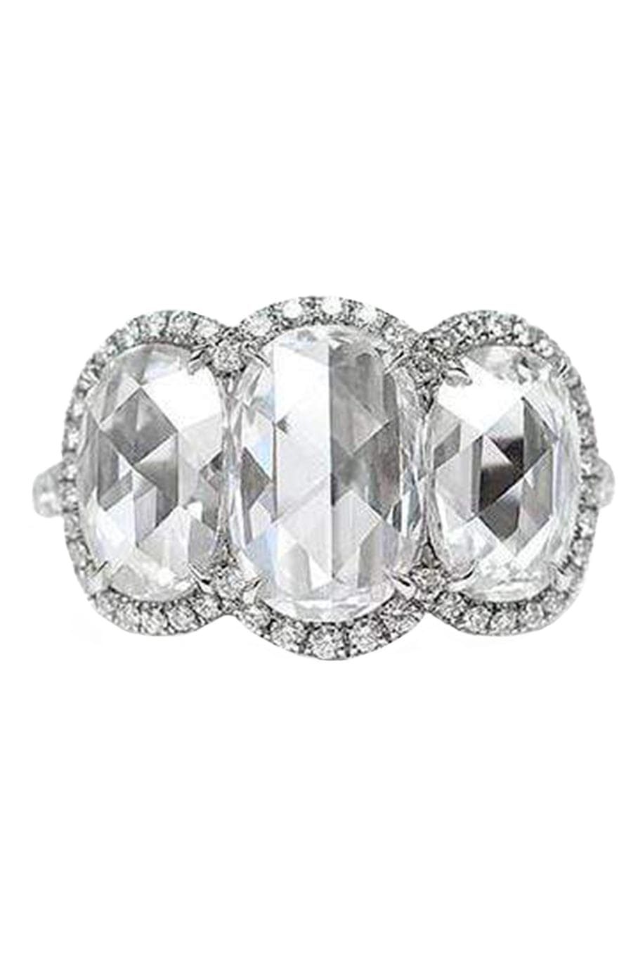 BAYCO-Three Stone Oval Rose Cut Diamond Ring-PLATINUM