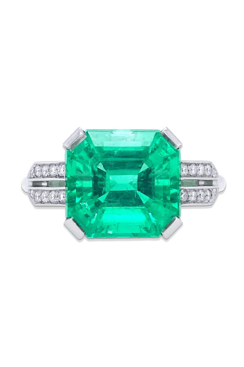 BAYCO-Square Emerald Diamond Ring-PLATINUM
