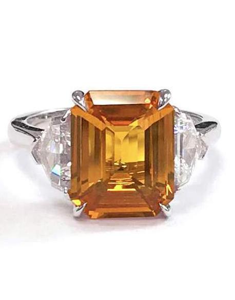 BAYCO-Emerald Cut Orange Sapphire Ring-PLATINUM