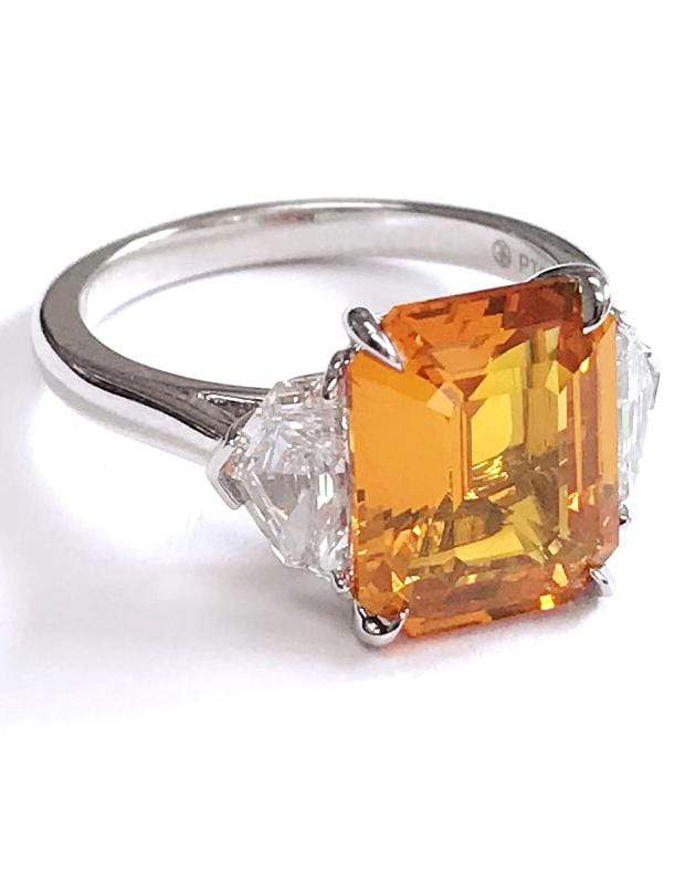 BAYCO-Emerald Cut Orange Sapphire Ring-PLATINUM