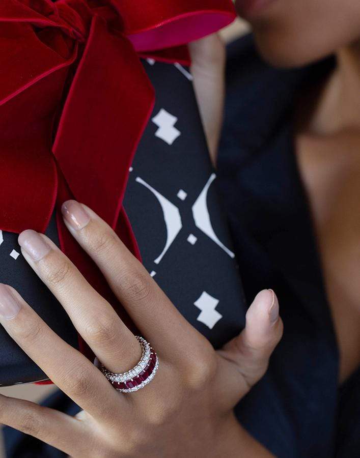 BAYCO-Emerald Cut Ruby and Diamond Ring-PLATINUM