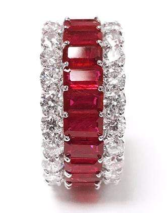 BAYCO-Emerald Cut Ruby and Diamond Ring-PLATINUM