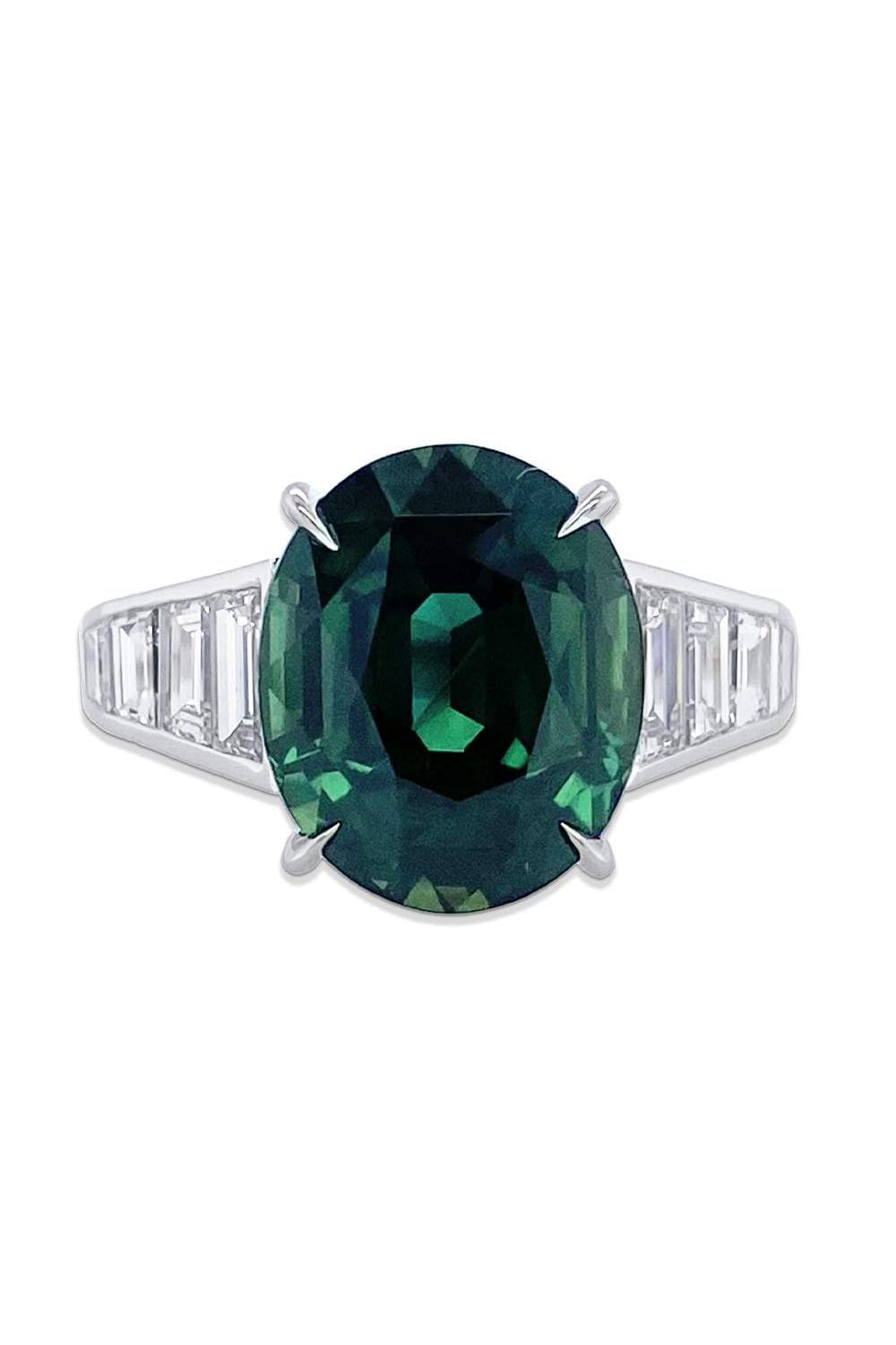 BAYCO-Green Sapphire Diamond Ring-PLATINUM