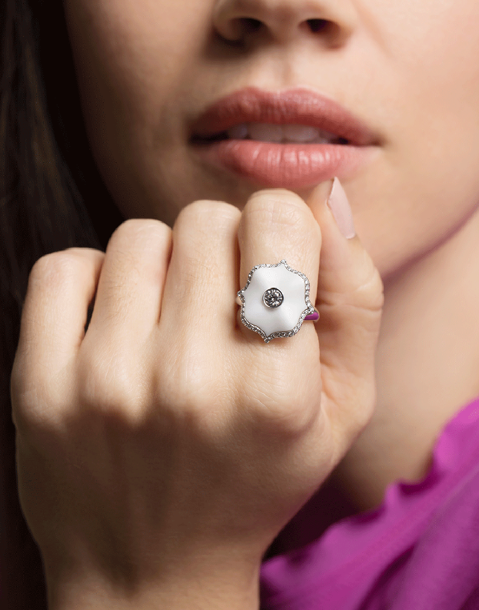 BAYCO-Small White Ceramic Lotus Ring-PLATINUM