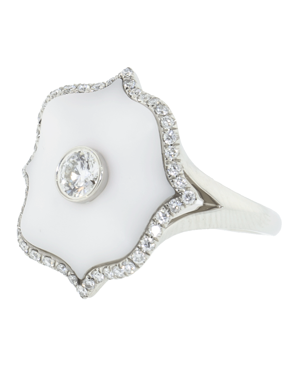 BAYCO-Small White Ceramic Lotus Ring-PLATINUM