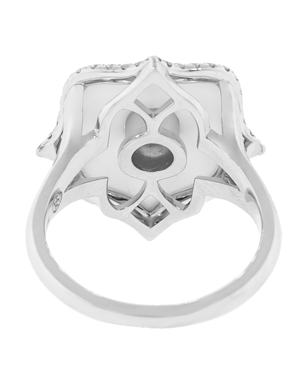 BAYCO-Small White Ceramic Lotus Ring-PLATINUM