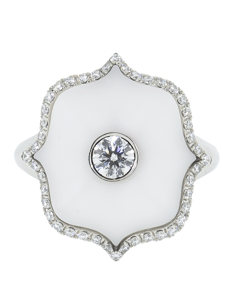 BAYCO-Small White Ceramic Lotus Ring-PLATINUM