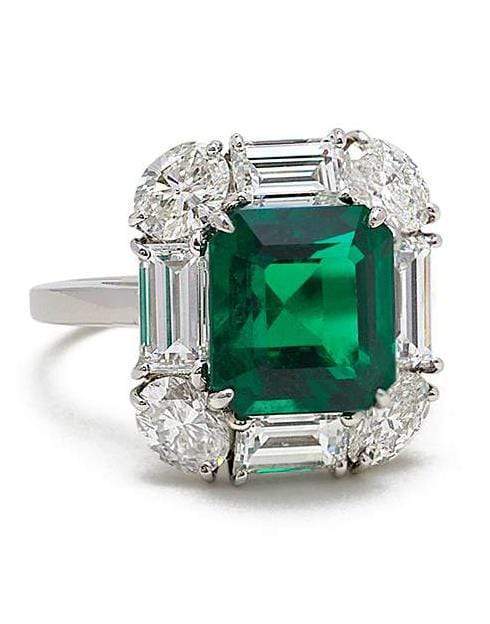 BAYCO-Emerald Cut Emerald and Diamond Ring-PLATINUM