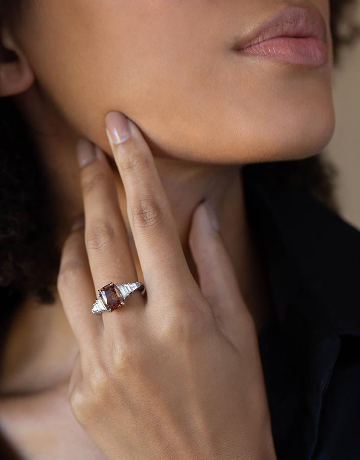 BAYCO-Cushion Orange Sapphire and Diamond Ring-PLATINUM