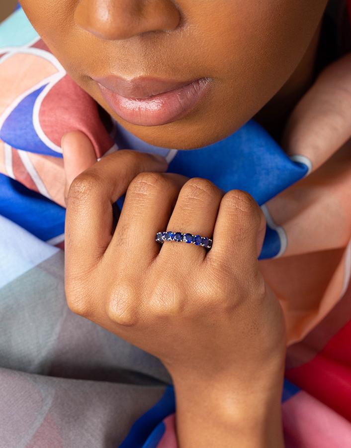 BAYCO-Round Blue Sapphire Eternity Ring-PLATINUM