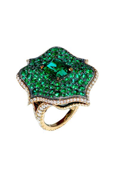 BAYCO-Lotus Emerald Ring-YELLOW GOLD