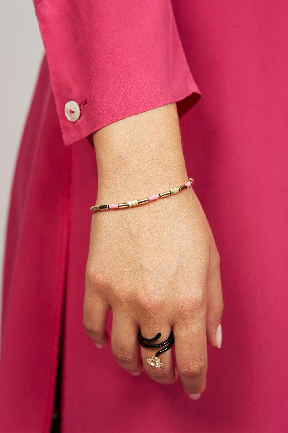 BEA BONGIASCA-Pink Tubini Bracelet-YELLOW GOLD
