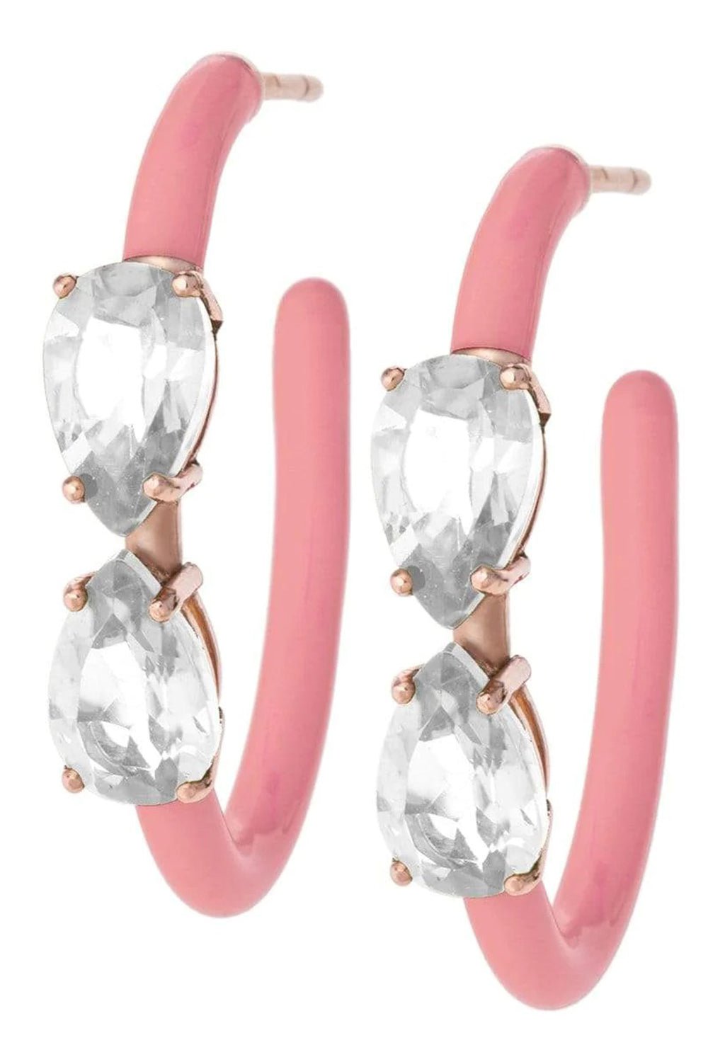 BEA BONGIASCA-Vine Coral Pink Enamel Hoops-ROSE GOLD