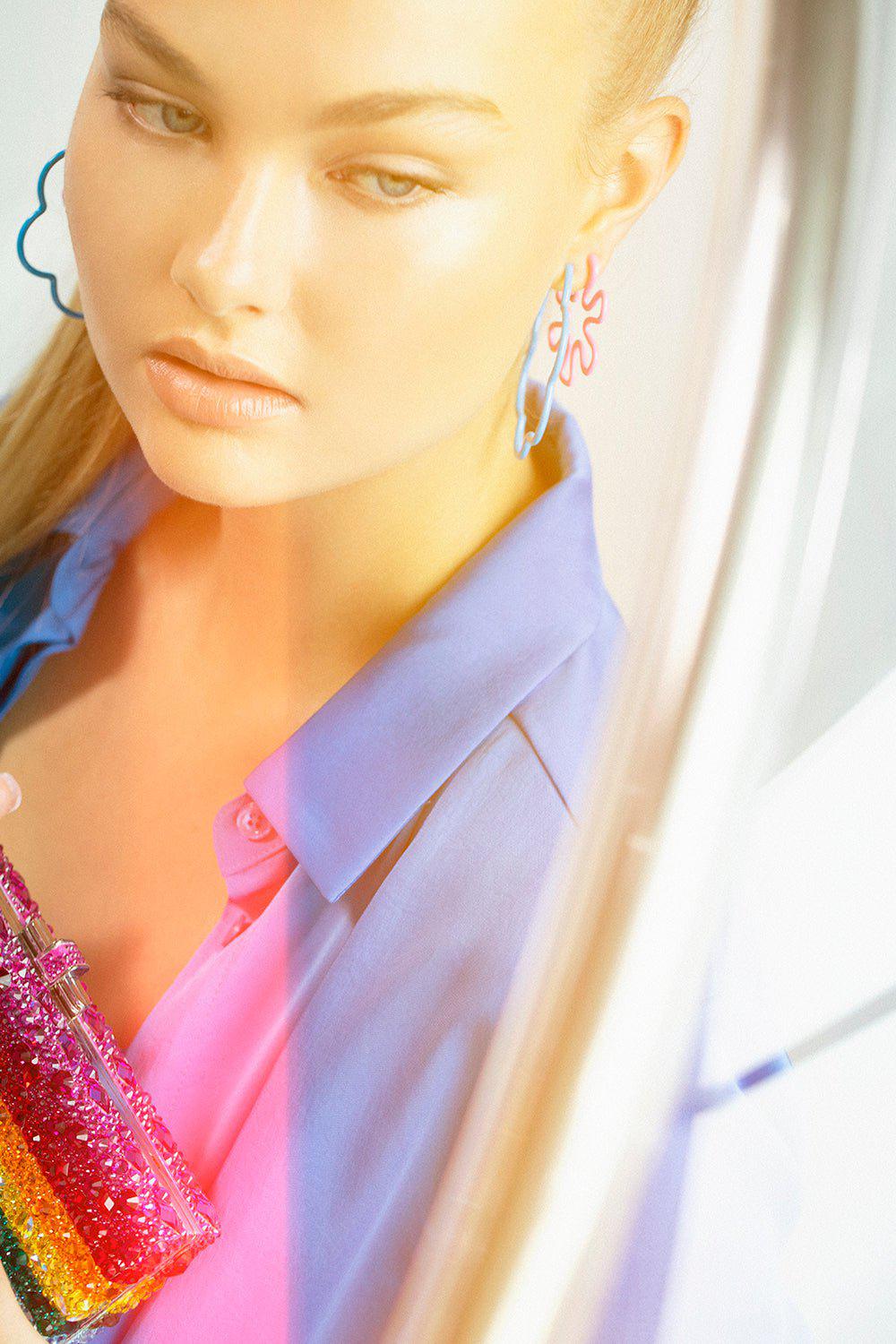 BEA BONGIASCA-B Pink Flower Earrings-YELLOW GOLD