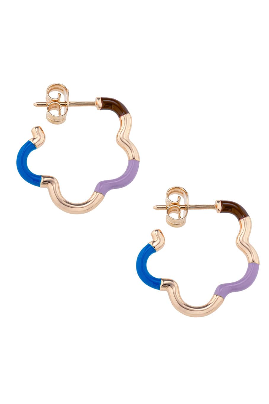 BEA BONGIASCA-Chocolate Lavender and Cobalt B Mini Tri Colored Earrings-YELLOW GOLD