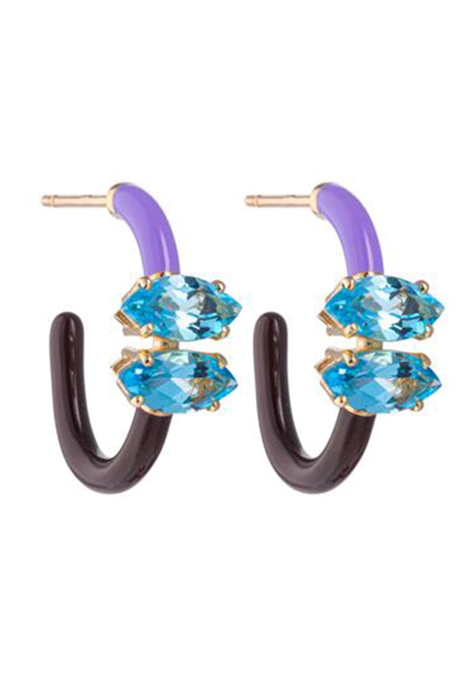 BEA BONGIASCA-Lavender and Chocolate Marquise Cut Vine Hoops-YELLOW GOLD