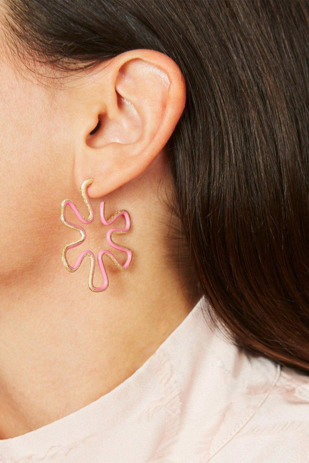 BEA BONGIASCA-Maxi Margherita Pink Earrings-YELLOW GOLD