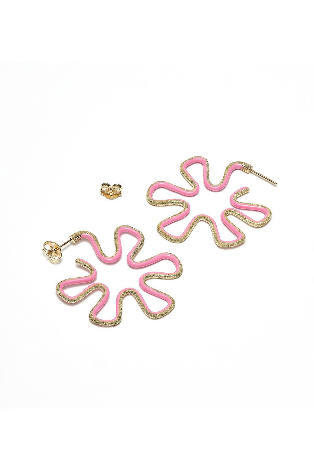BEA BONGIASCA-Maxi Margherita Pink Earrings-YELLOW GOLD