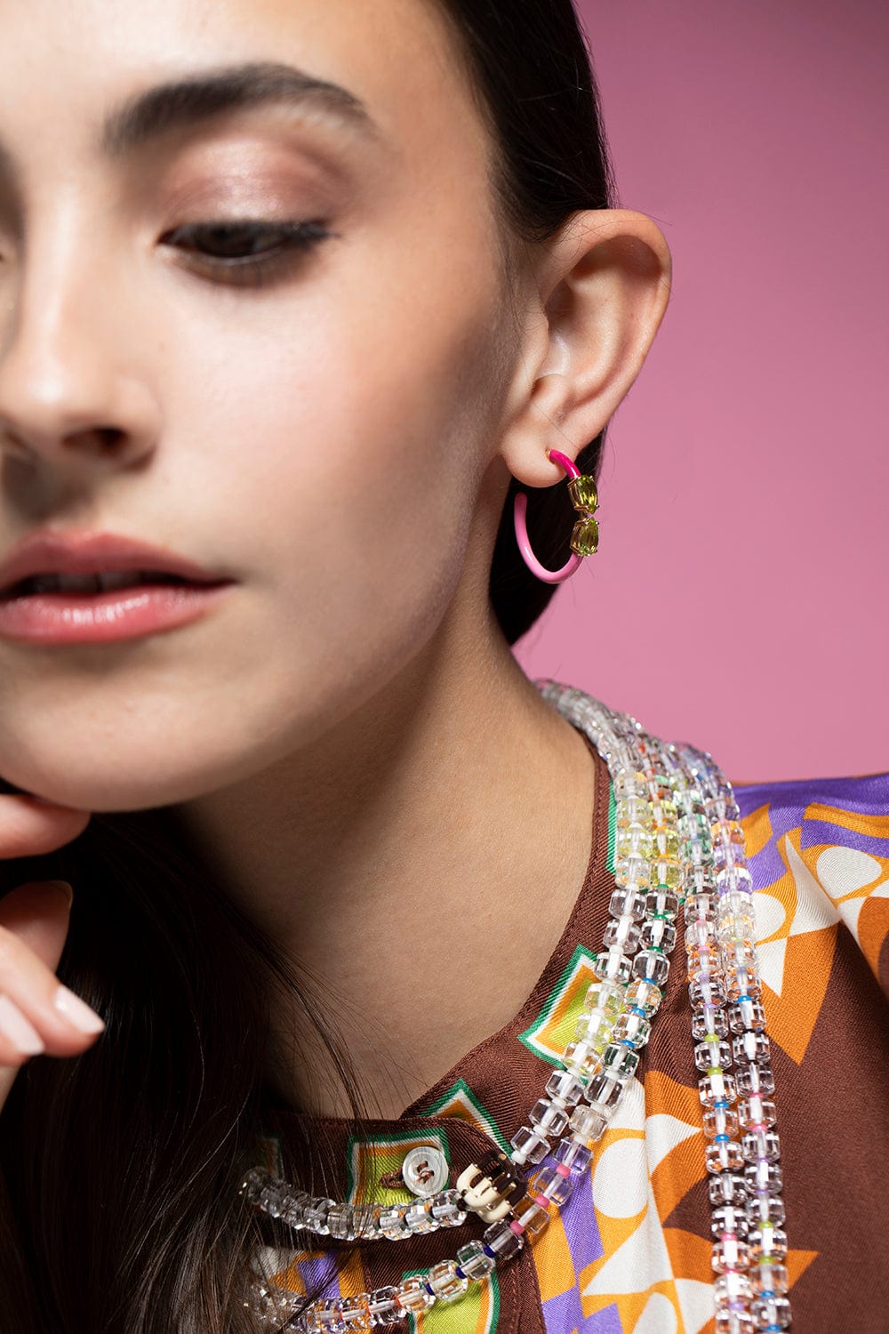 BEA BONGIASCA-Pink and Amarena Drop Cut Vine Hoops-YELLOW GOLD