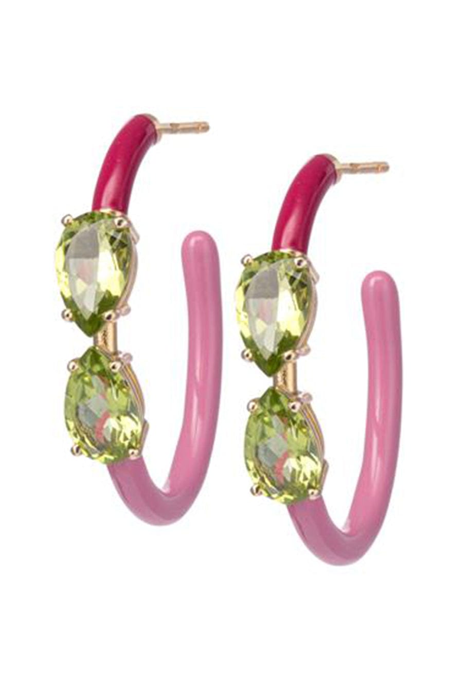 BEA BONGIASCA-Pink and Amarena Drop Cut Vine Hoops-YELLOW GOLD