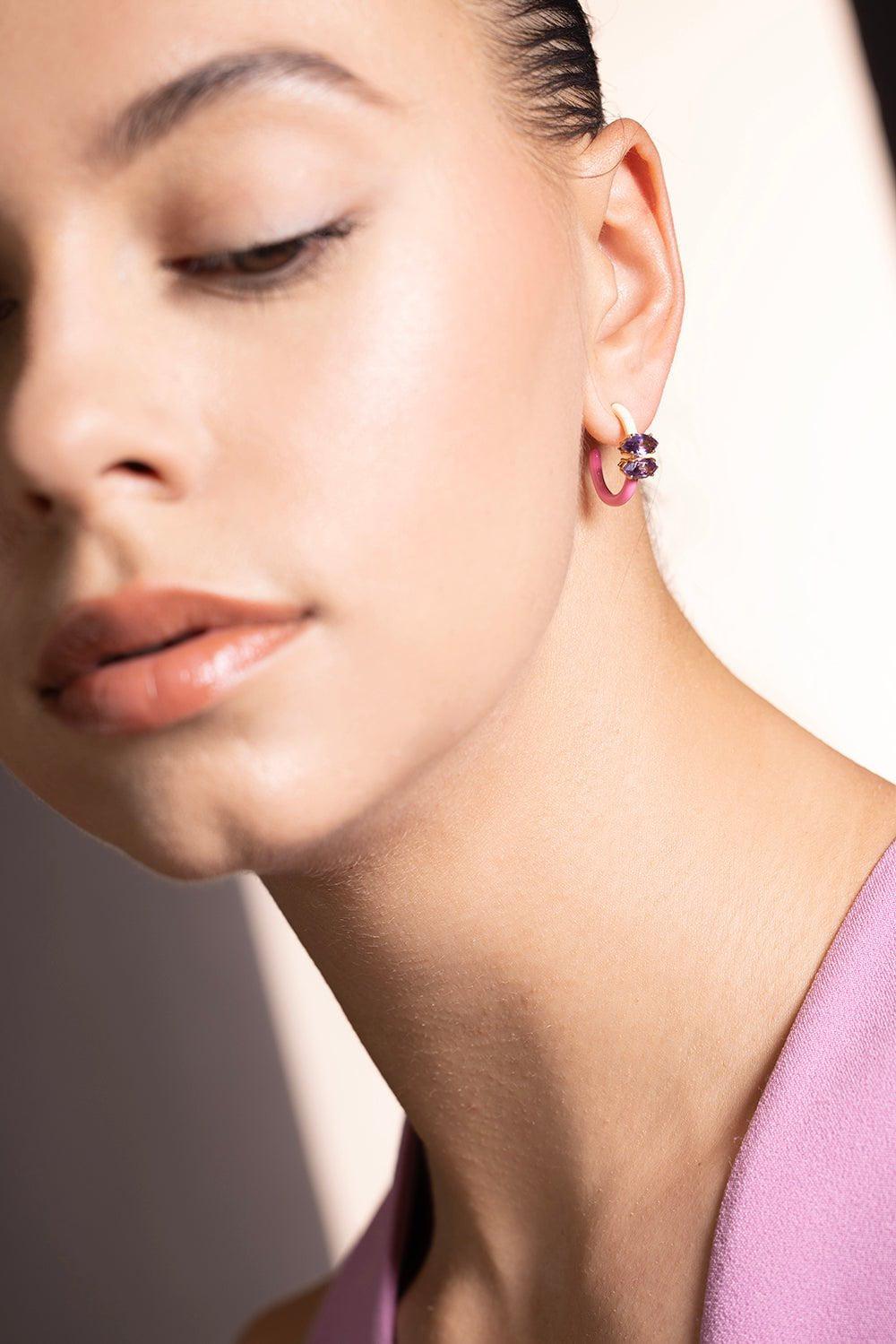 BEA BONGIASCA-Pink and Panna B Marquise Cut Vine Hoop-YELLOW GOLD