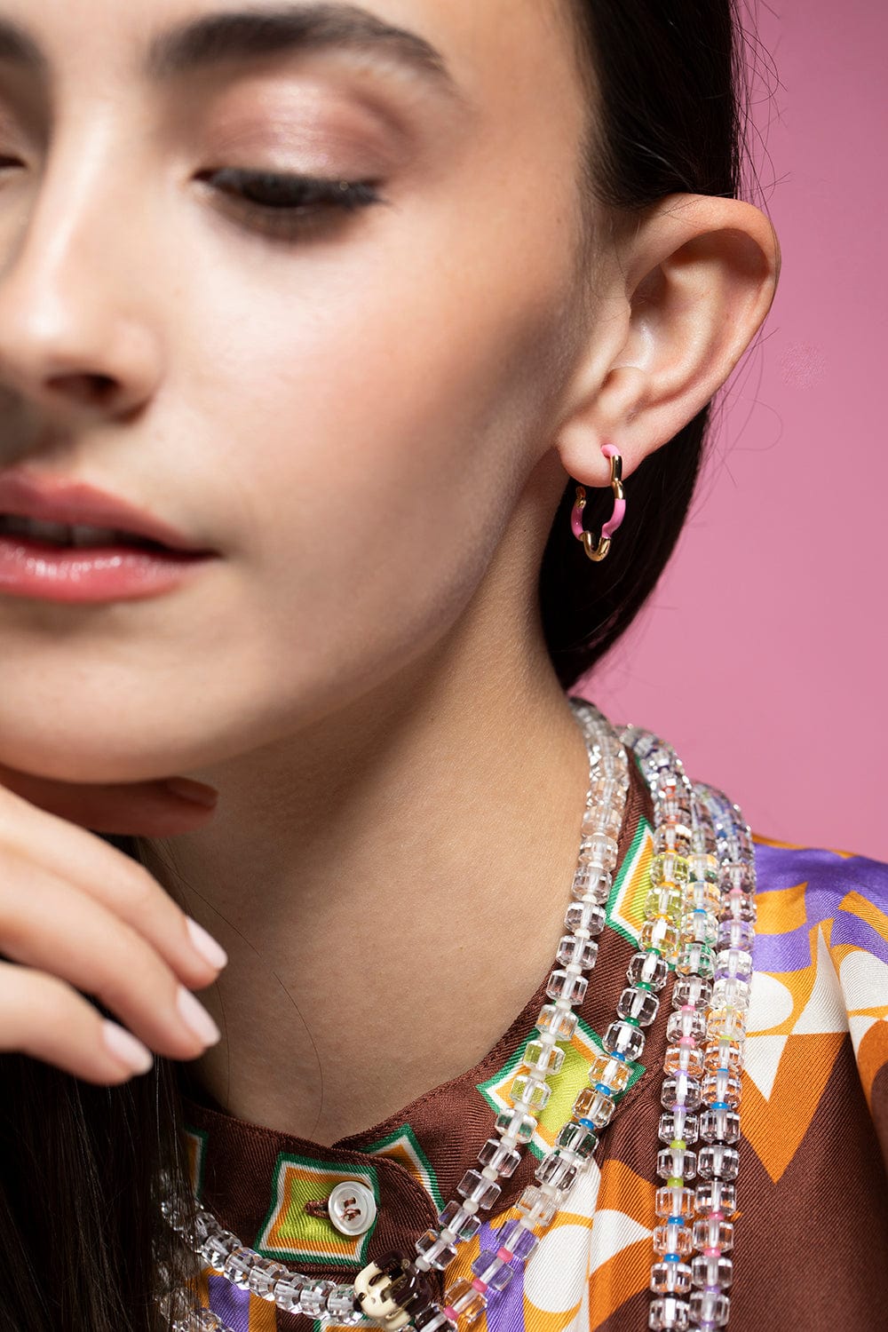 BEA BONGIASCA-Pink Gold B Mini Earrings-YELLOW GOLD