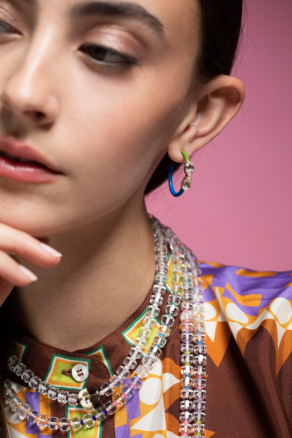 BEA BONGIASCA-Pistachio and Cobalt B Drop Cut Vine hoops-YELLOW GOLD