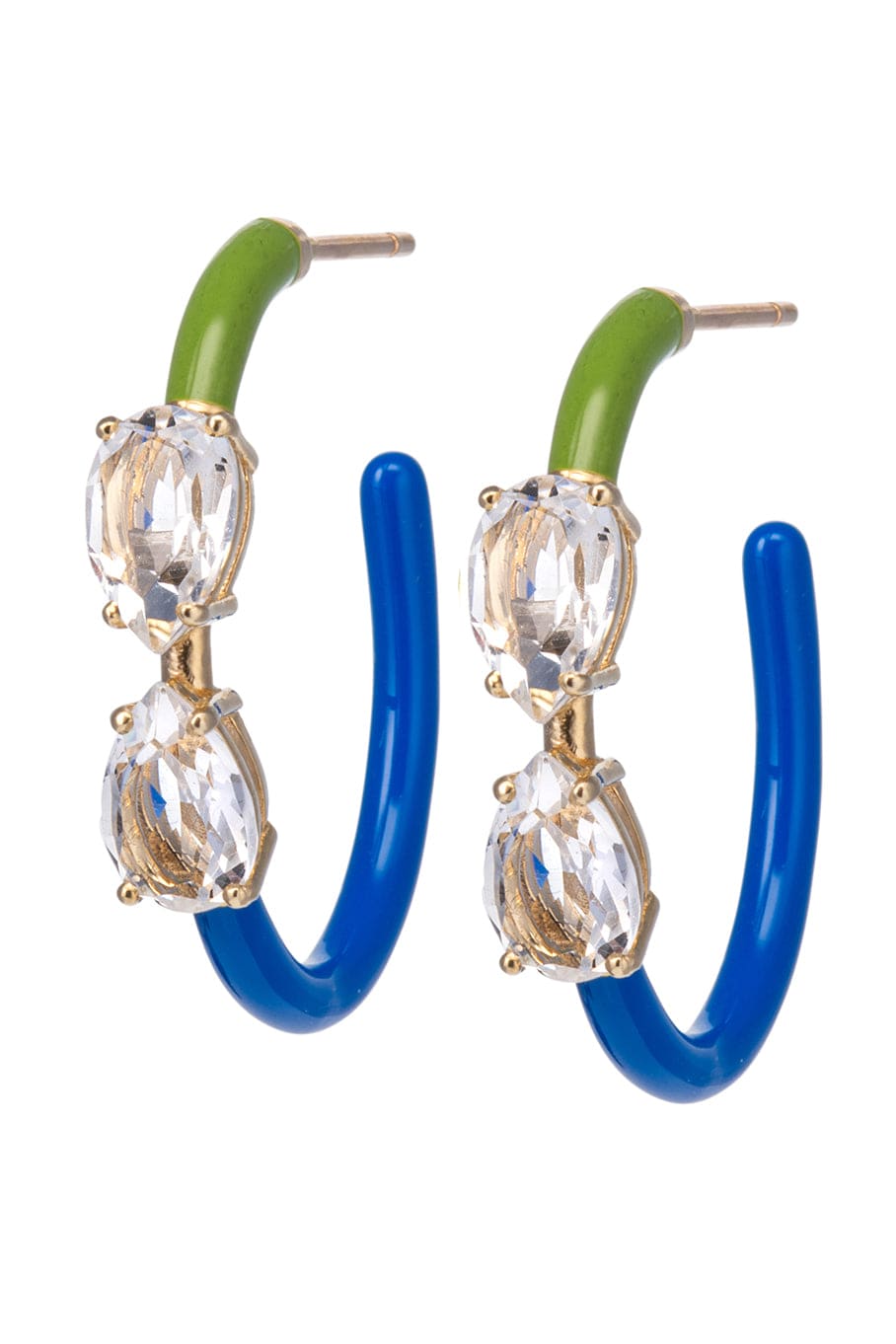 BEA BONGIASCA-Pistachio and Cobalt B Drop Cut Vine hoops-YELLOW GOLD