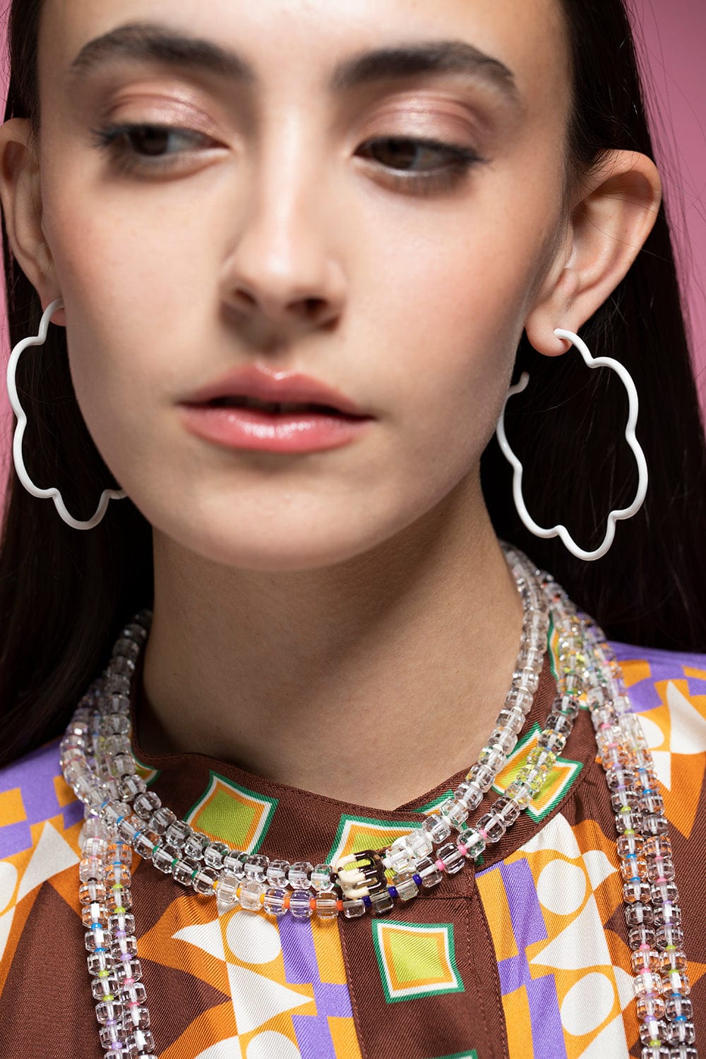 BEA BONGIASCA-White 2 Tone Large Flower Earrings-YELLOW GOLD