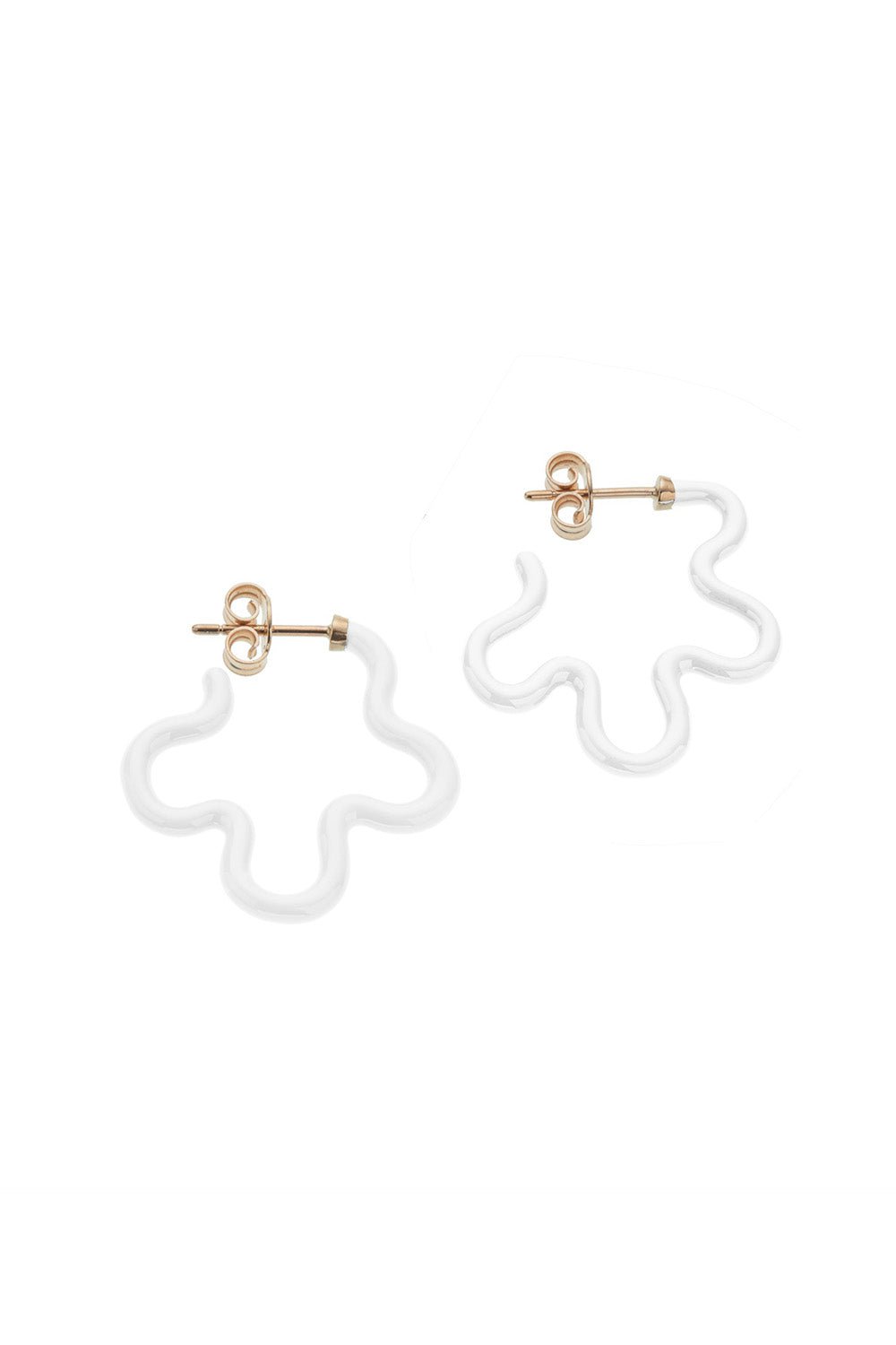BEA BONGIASCA-White Enamel Flower Power Earrings-YELLOW GOLD