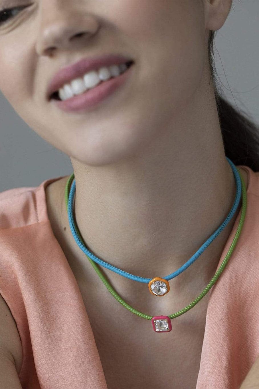 BEA BONGIASCA-Orange Enamel Rock Crystal Pop Choker-YELLOW GOLD