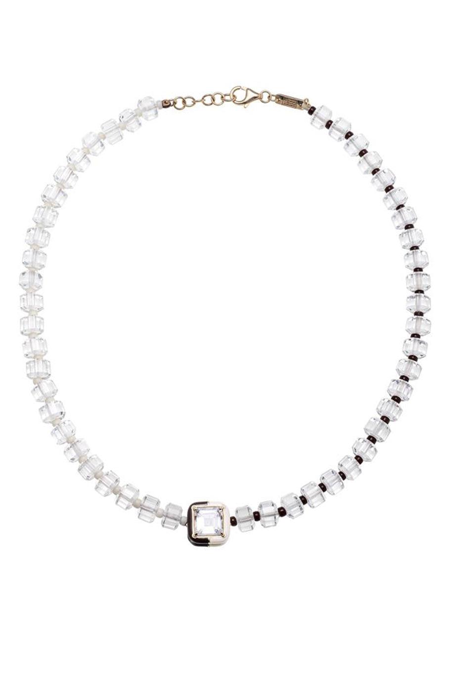 BEA BONGIASCA-Panna and Chocolate B Square Beaded Necklace-YELLOW GOLD
