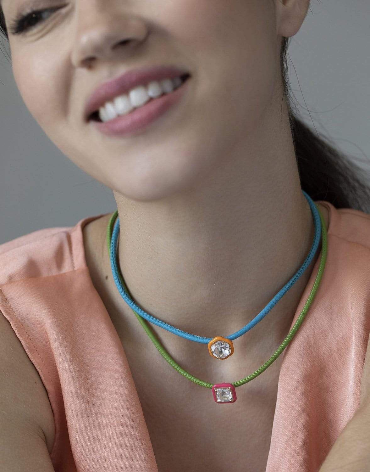BEA BONGIASCA-Pink Enamel Rock Crystal Pop Choker-YELLOW GOLD