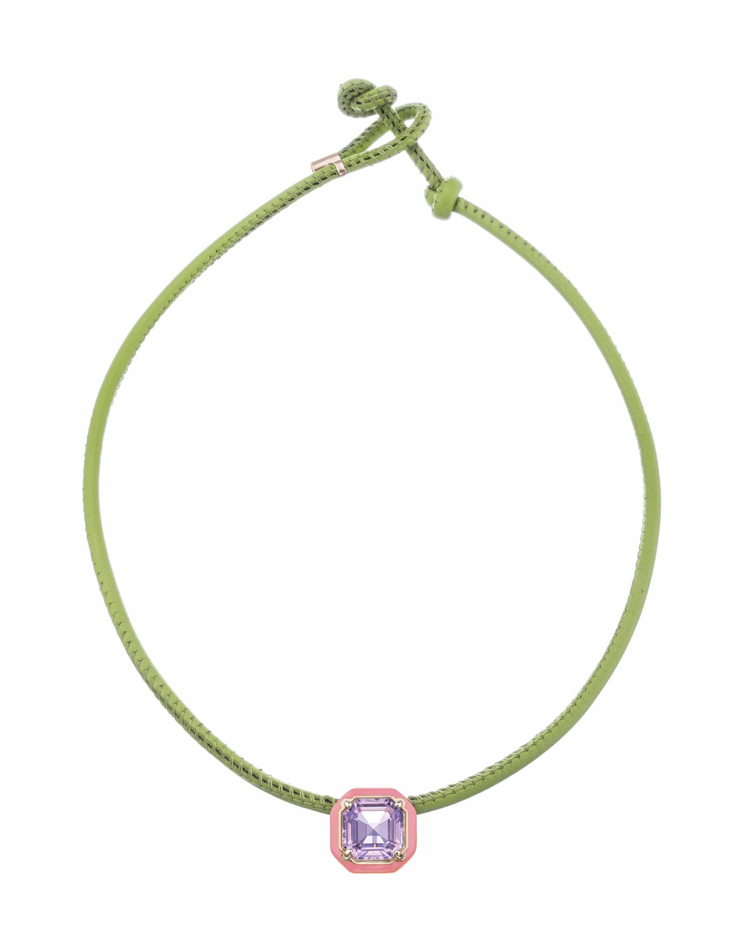 BEA BONGIASCA-Pink Enamel Rock Crystal Pop Choker-YELLOW GOLD