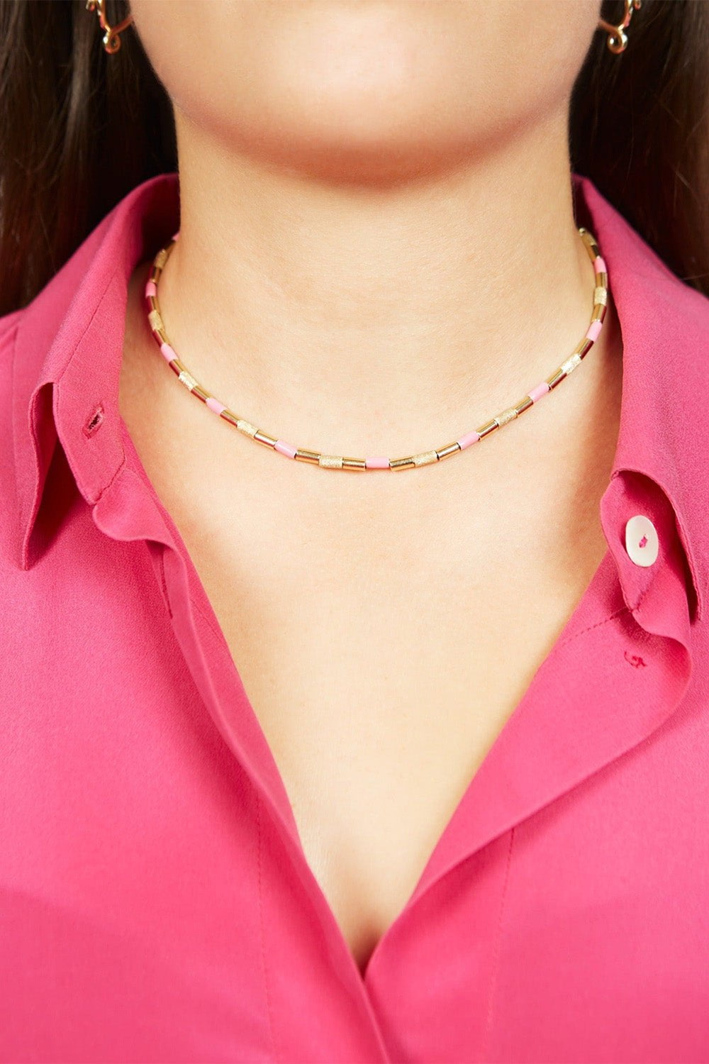 BEA BONGIASCA-Pink Tubini Necklace-YELLOW GOLD