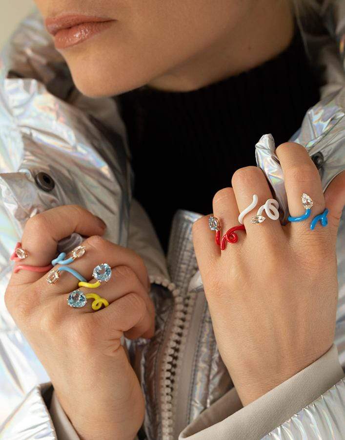 BEA BONGIASCA-Baby Vine White Enamel Ring-YELLOW GOLD