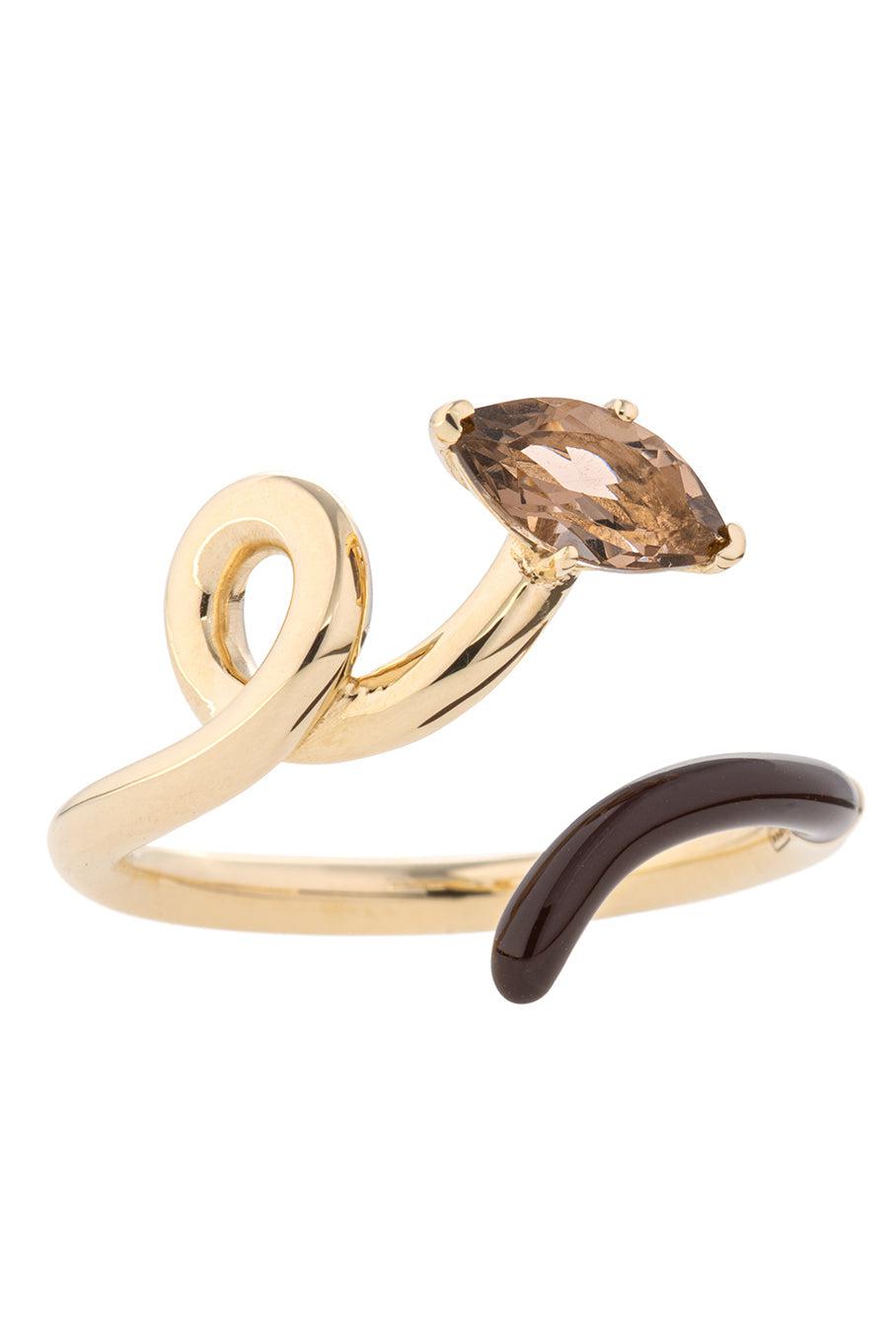 BEA BONGIASCA-Gold and Chocolate B Smoky Quartz Half Ring-YELLOW GOLD