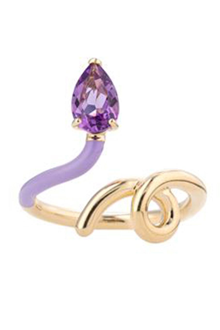 BEA BONGIASCA-Gold and Lavender B Amethyst Half Ring-YELLOW GOLD