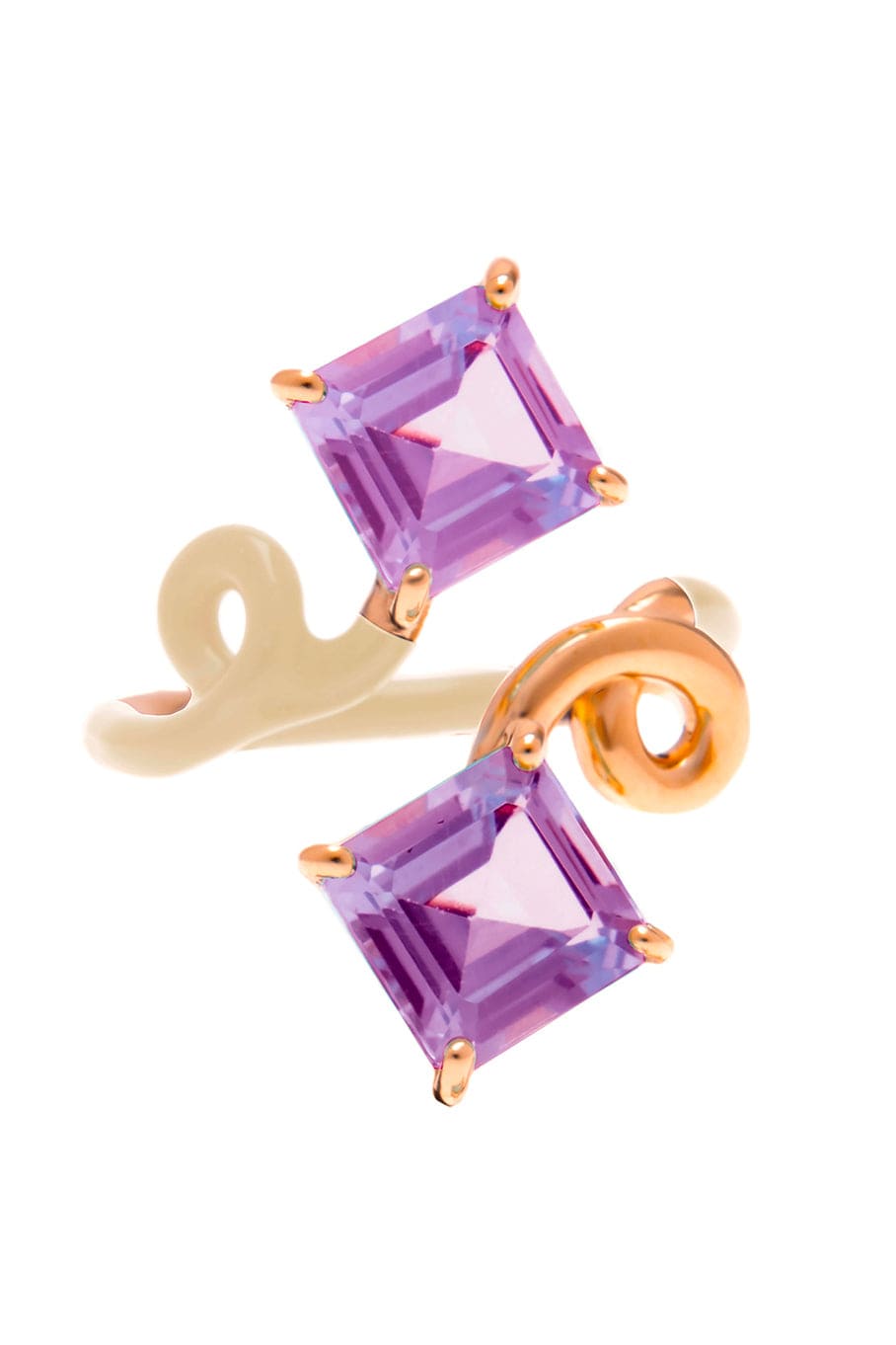 BEA BONGIASCA-Gold and Panna B Square Amethyst Ring-YELLOW GOLD