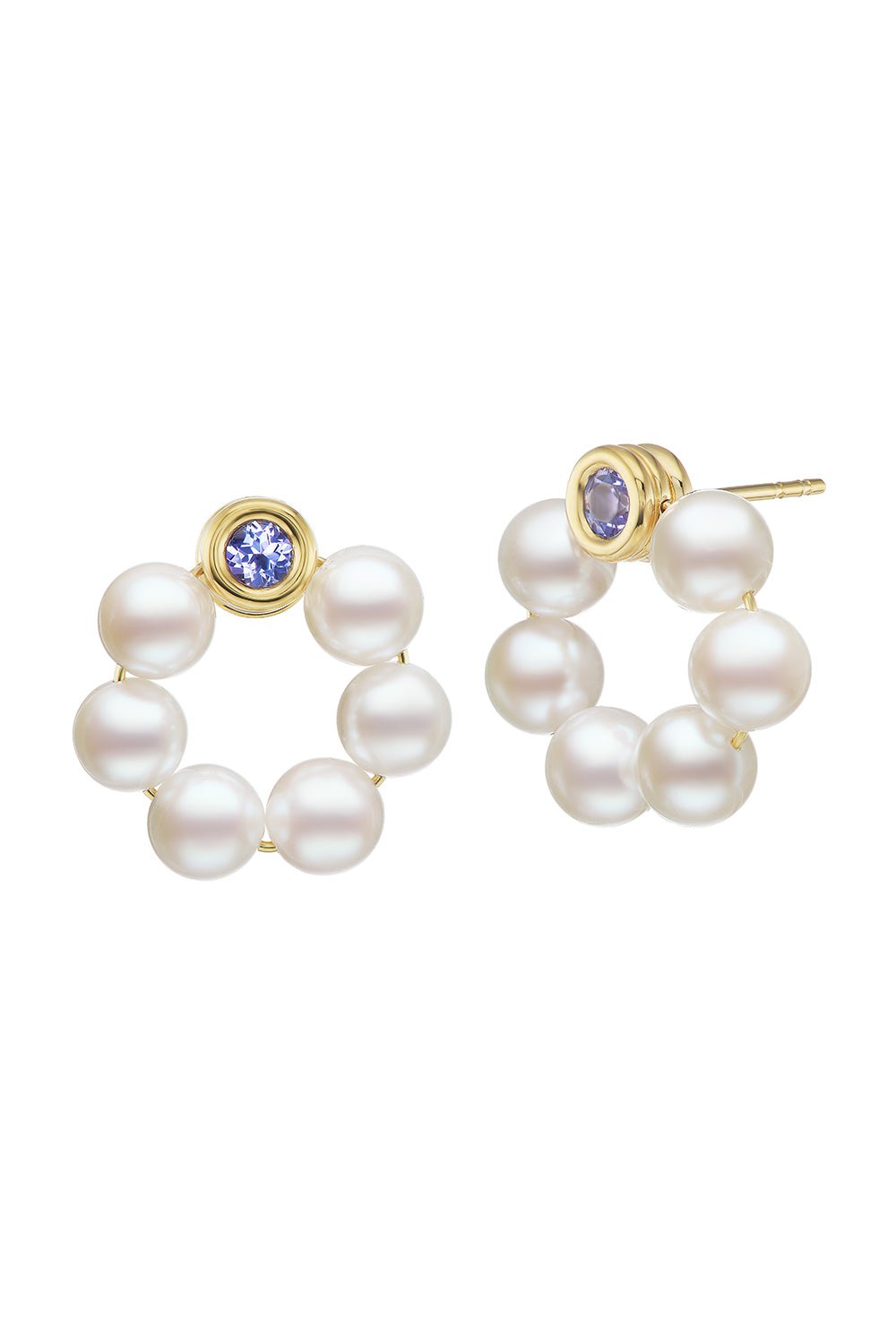 BECK JEWELS-Grotto Pearl Tanzanite Earrings-YELLOW GOLD