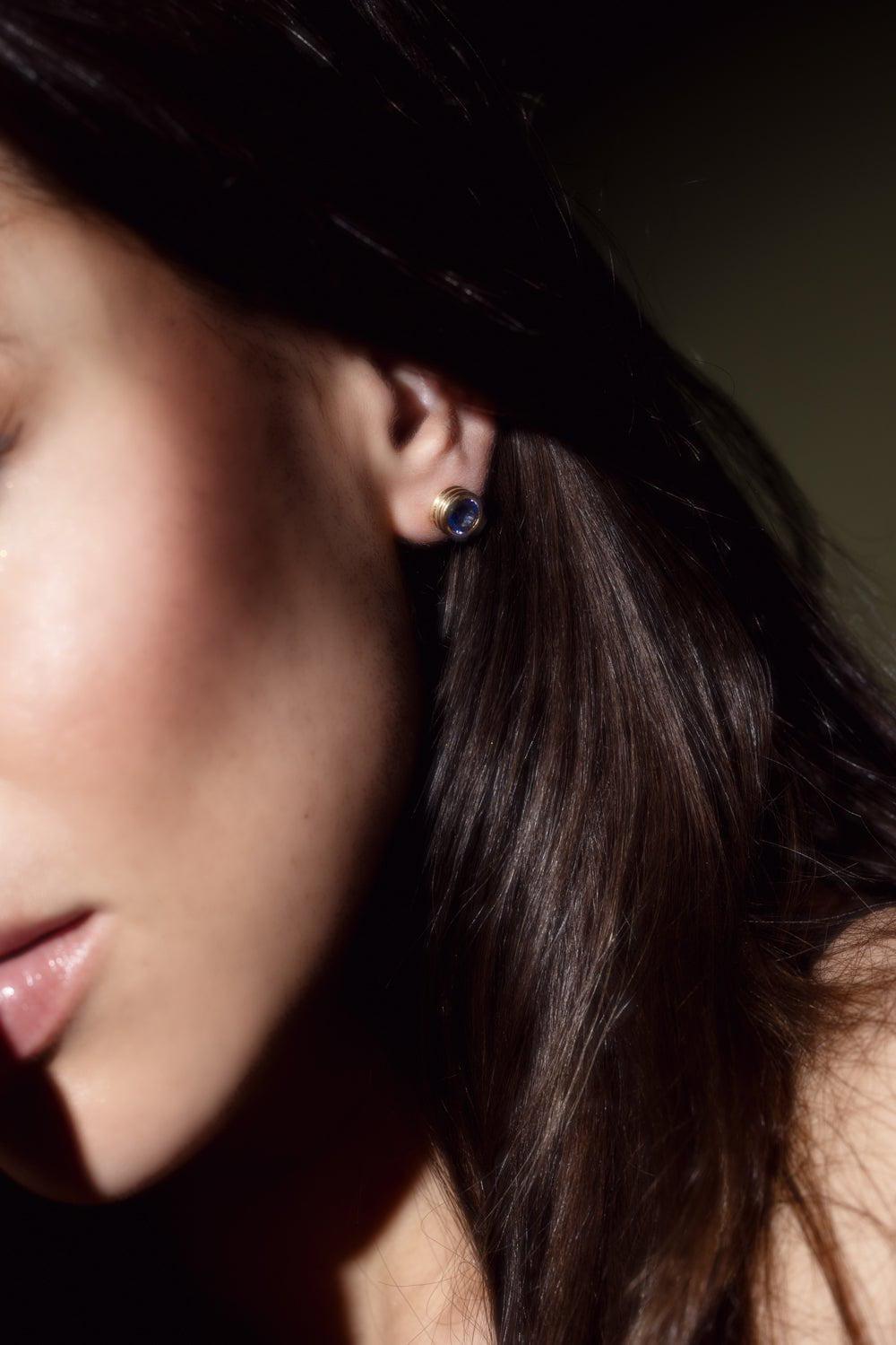 BECK JEWELS-Grotto Tanzanite Stud Earrings-YELLOW GOLD