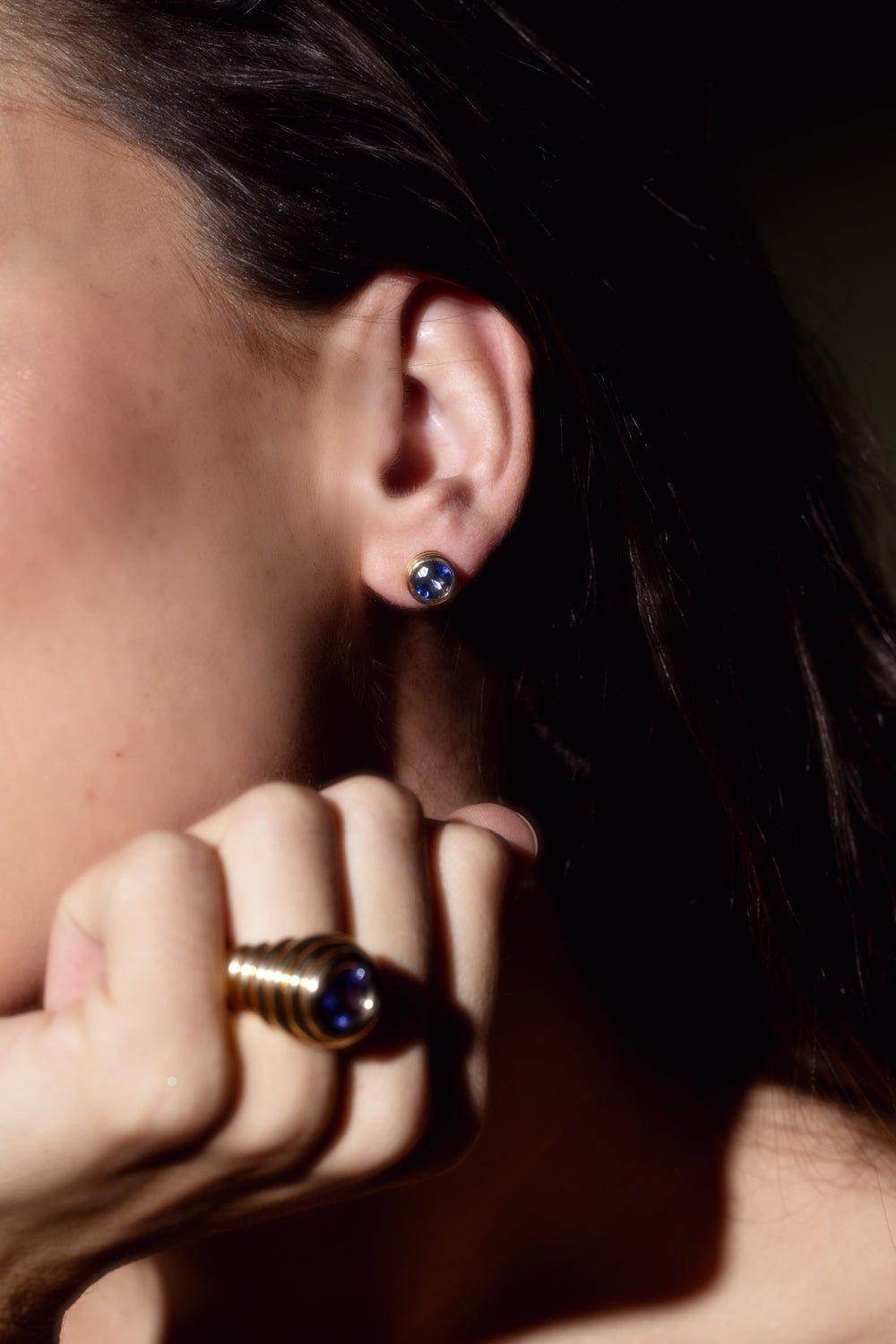 BECK JEWELS-Grotto Tanzanite Stud Earrings-YELLOW GOLD