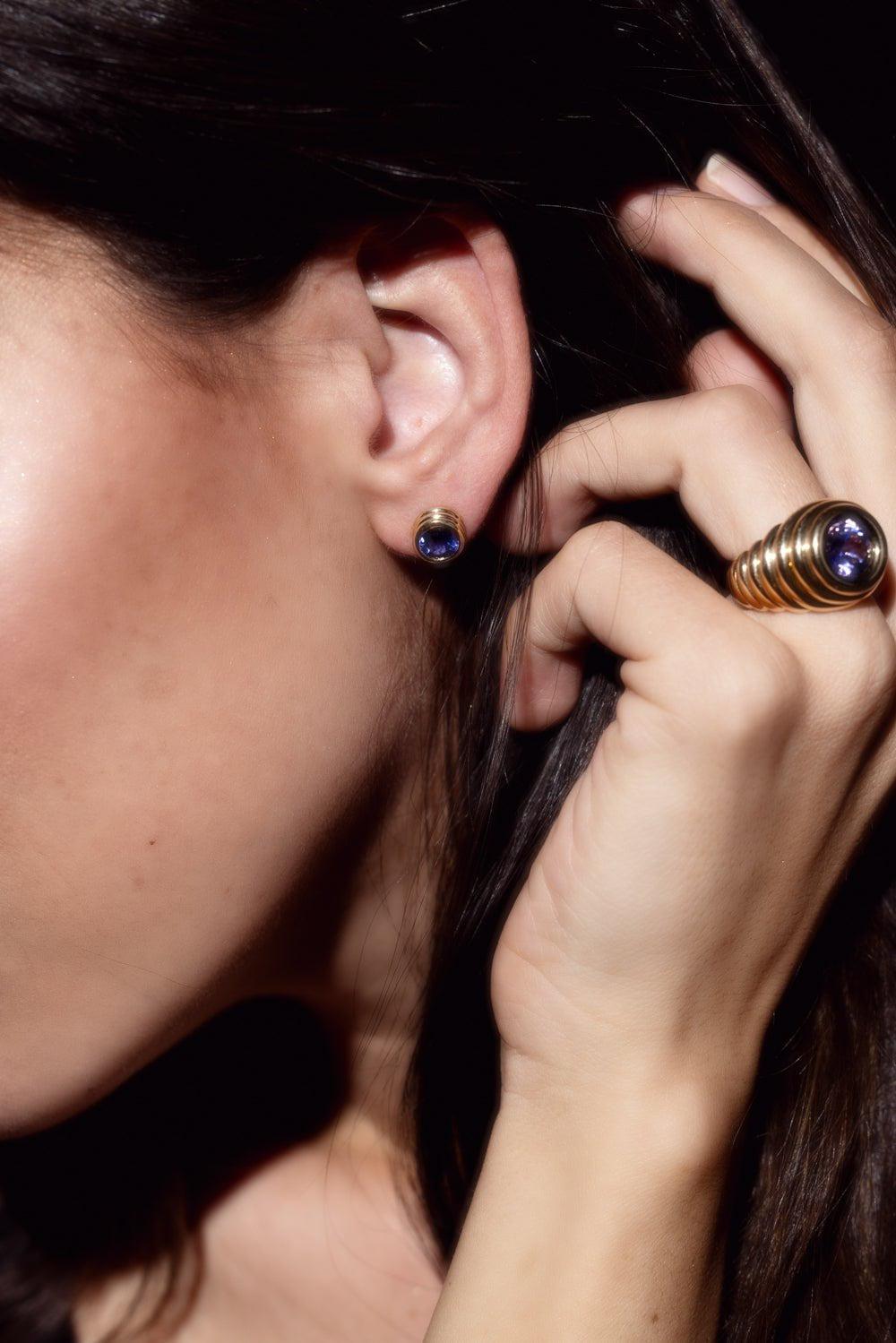 BECK JEWELS-Grotto Tanzanite Stud Earrings-YELLOW GOLD