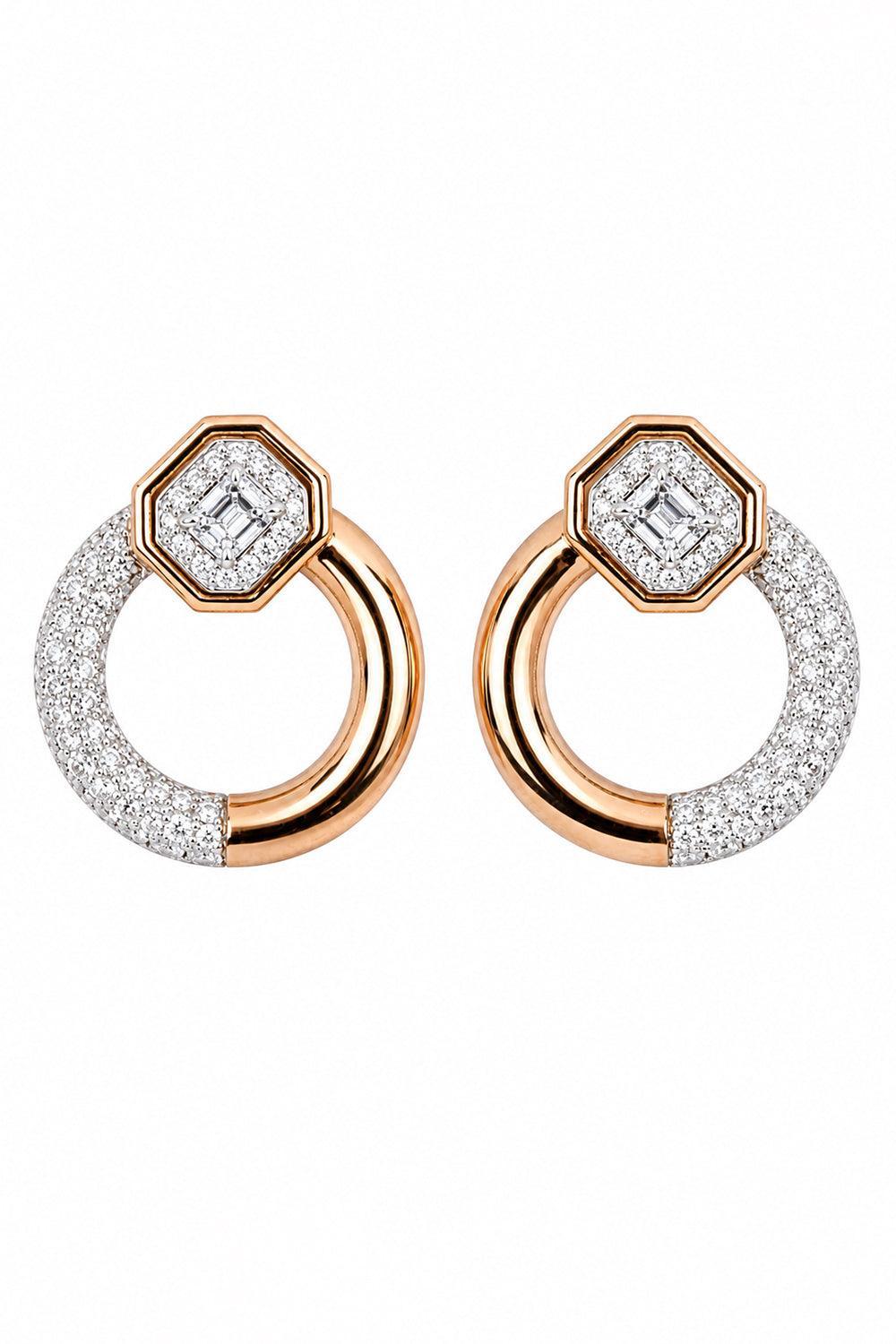 Diamond Octagon Hoop Earrings-YELLOW GOLD-JEWELRYFINE JEWELEARRING-BENOI