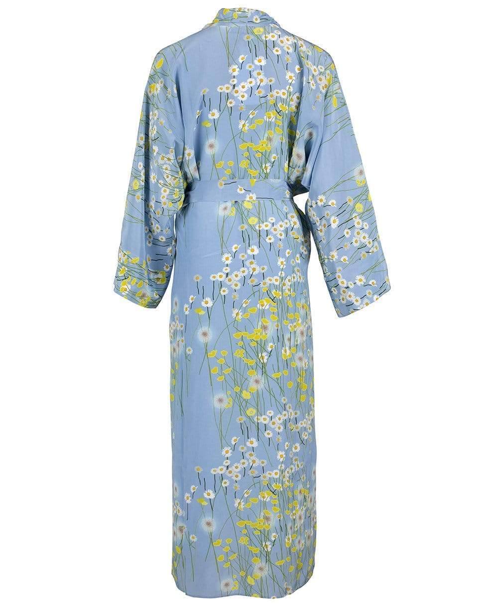 BERNADETTE-Long Peignoir Silk Coat - Blue & Yellow-