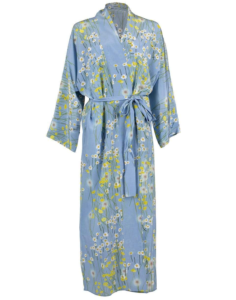 BERNADETTE-Long Peignoir Silk Coat - Blue & Yellow-