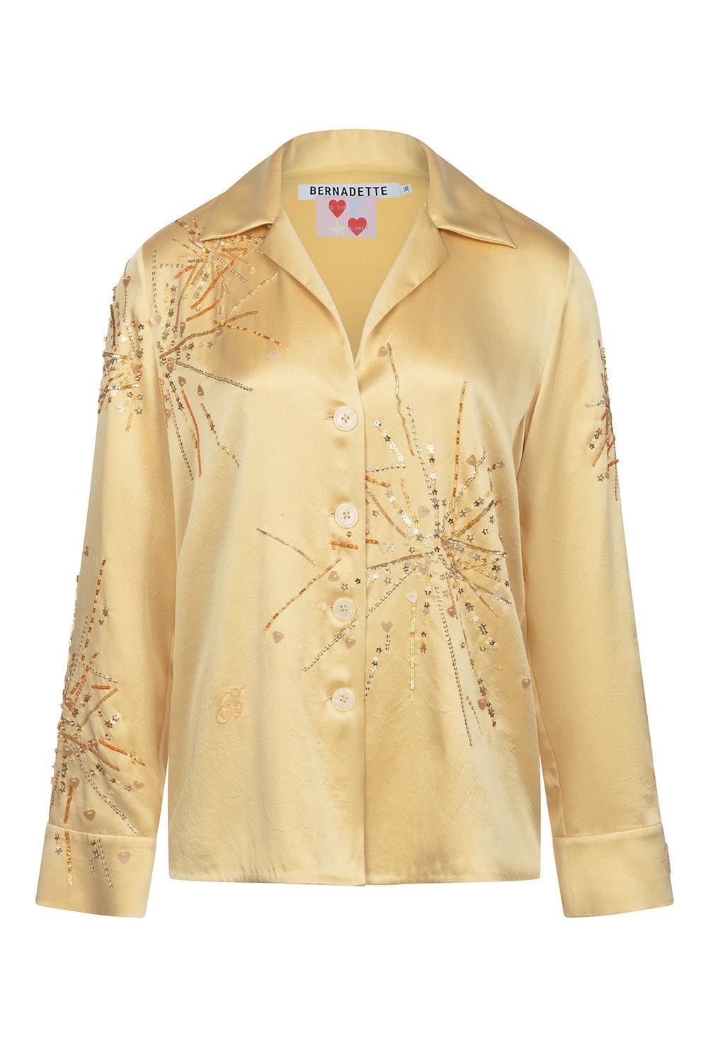 Louis Pyjama Blouse - Gold Sparkle Sequin-GOLD/YLW-34-CLOTHINGTOPBLOUSE-BERNADETTE