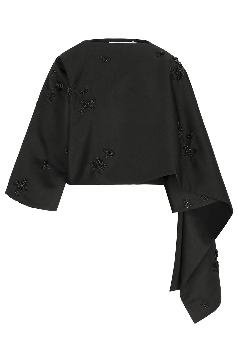 Leo Floral Embroidered Cape Top-BLACK-S-CLOTHINGTOPPONCHO-BERNADETTE