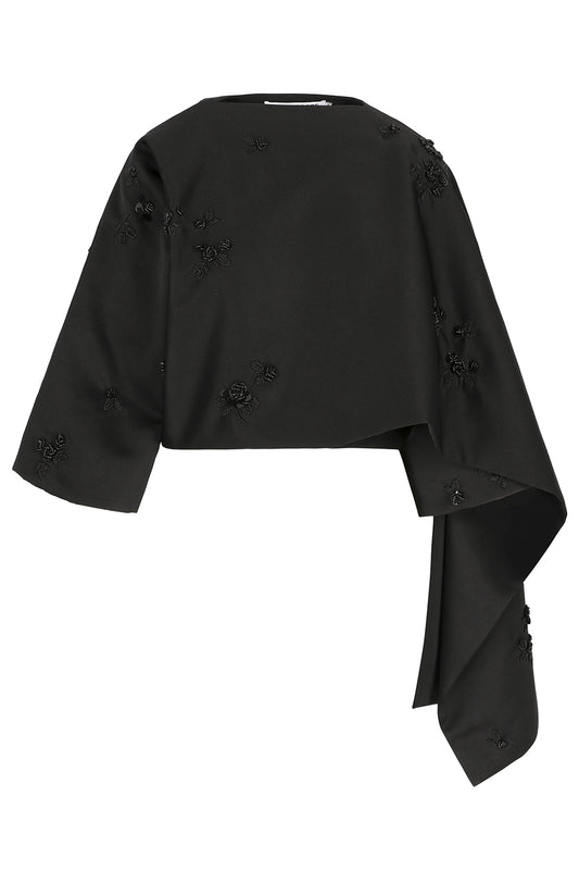 Leo Floral Embroidered Cape Top-BLACK-S-CLOTHINGTOPPONCHO-BERNADETTE