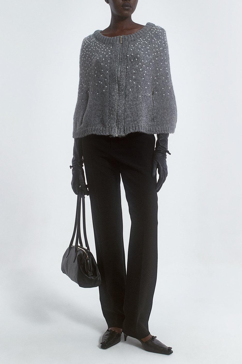 Lilou Stardust Cape-GREY MELANGE-XS-CLOTHINGTOPPONCHO-BERNADETTE